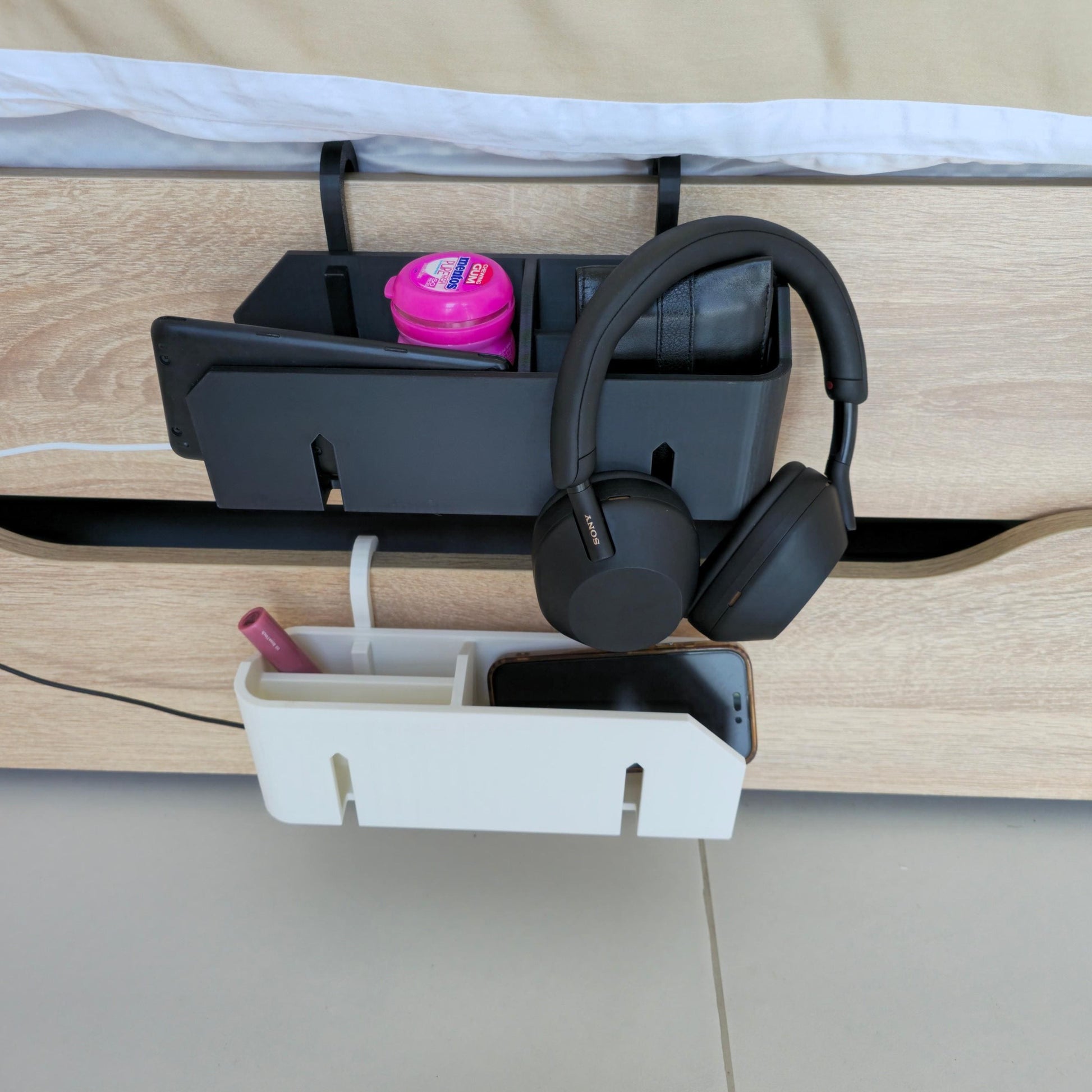 Dual Sided Clip-On Bedside Storage Box: Dorm Organizer