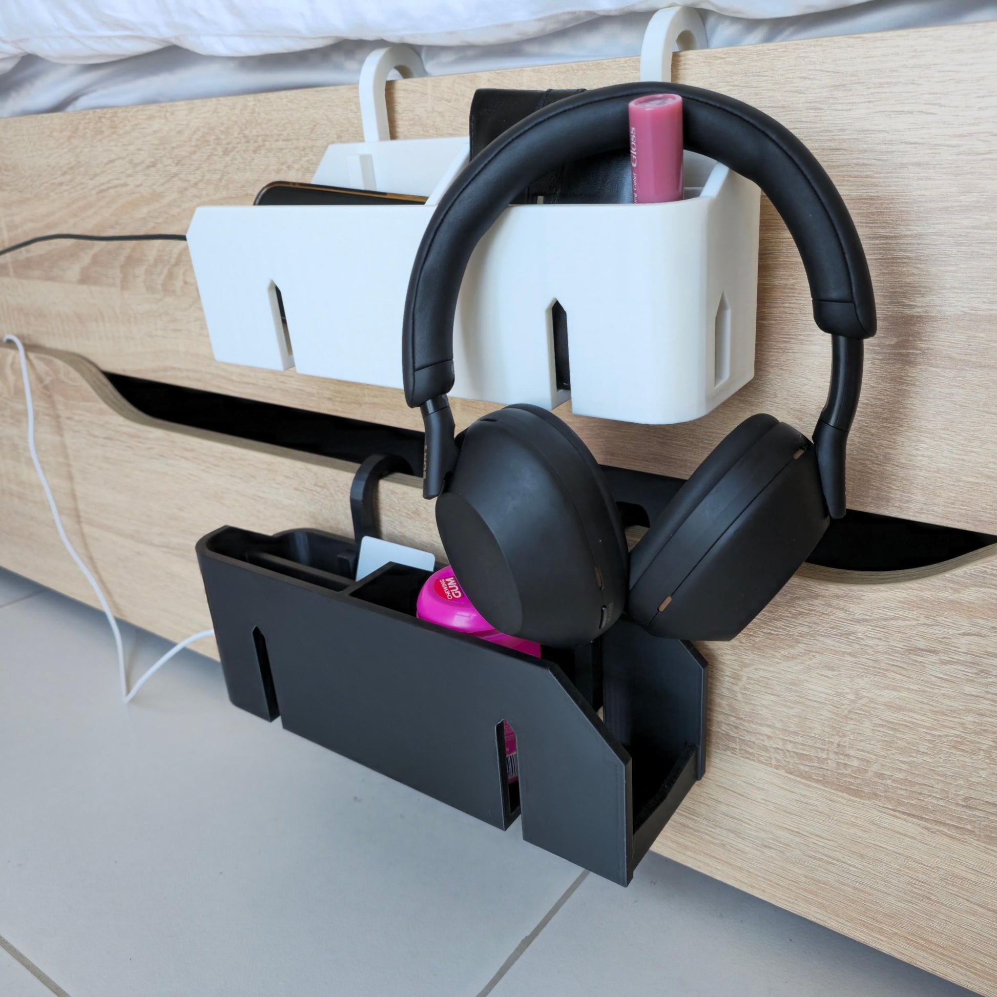 Dual Sided Clip-On Bedside Storage Box: Dorm Organizer
