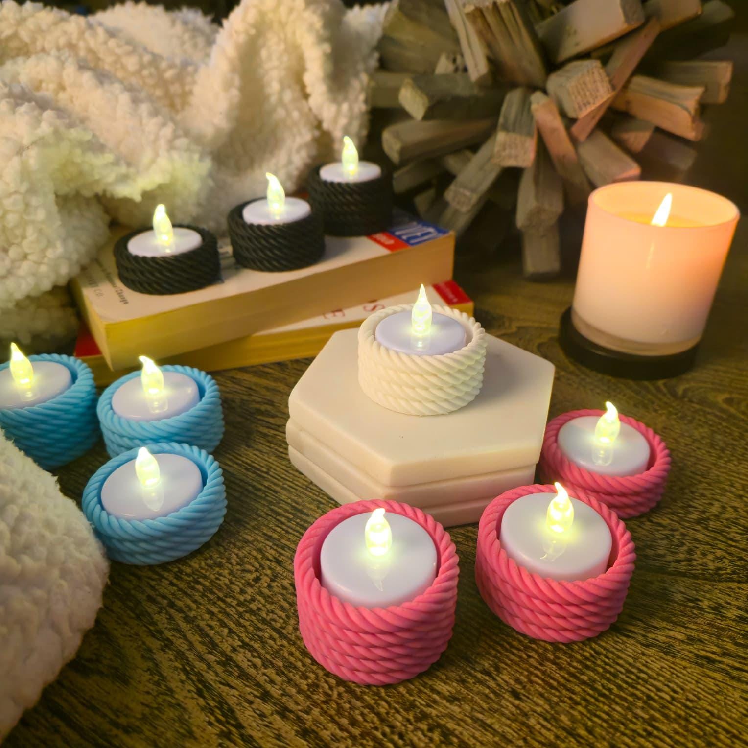 Rope Tea Light Holder Set: Tiered Rustic Decor