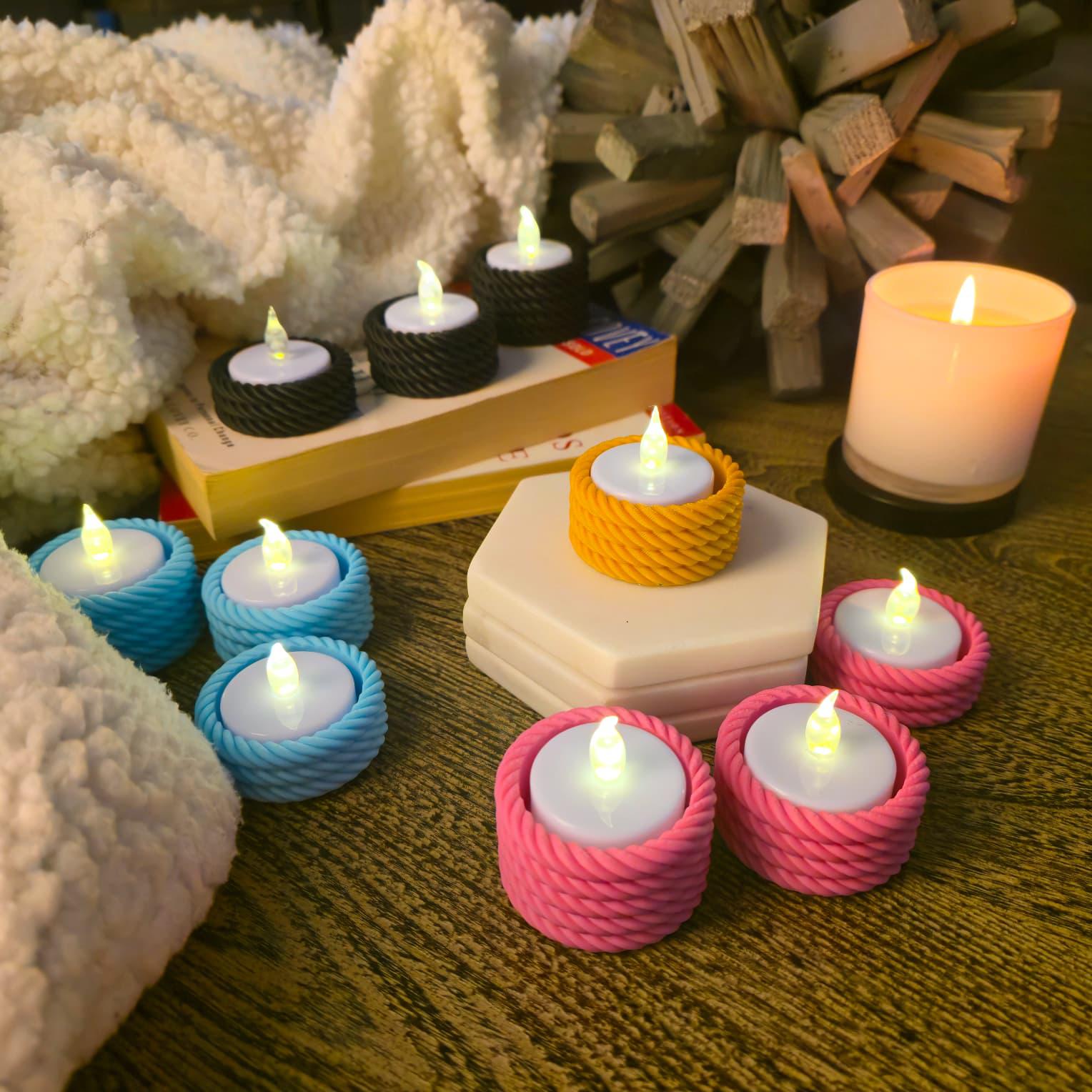 Rope Tea Light Holder Set: Tiered Rustic Decor