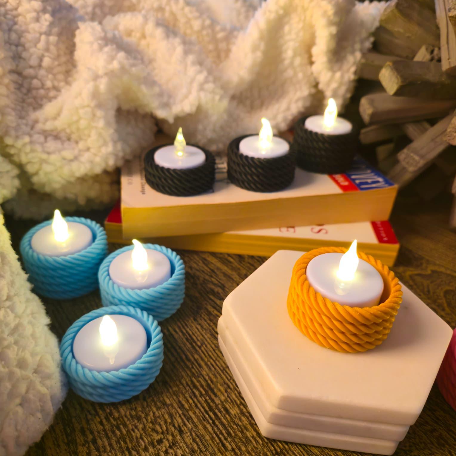 Rope Tea Light Holder Set: Tiered Rustic Decor