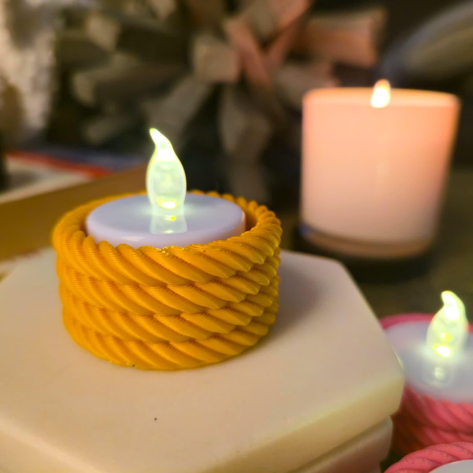 Rope Tea Light Holder Set: Tiered Rustic Decor