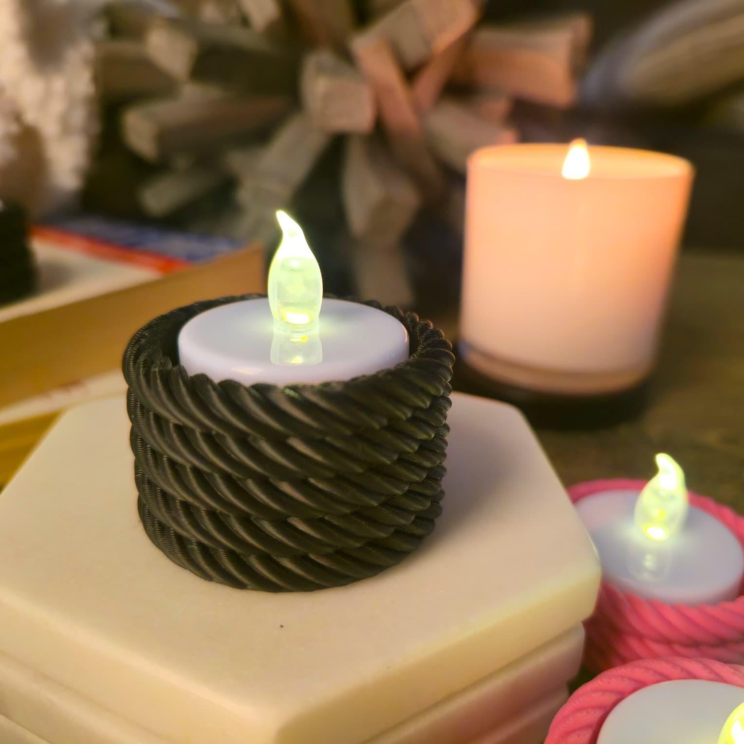 Rope Tea Light Holder Set: Tiered Rustic Decor