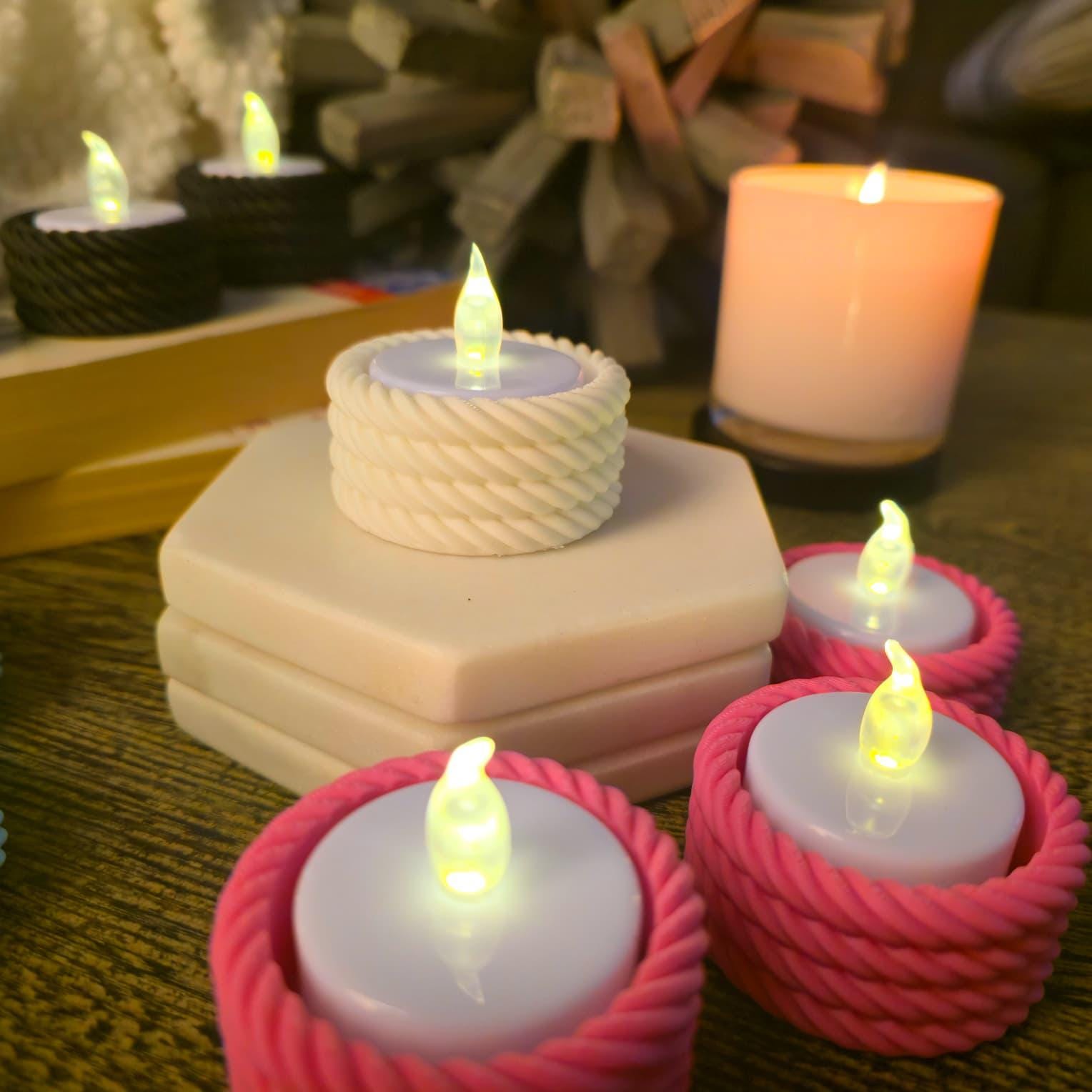 Rope Tea Light Holder Set: Tiered Rustic Decor