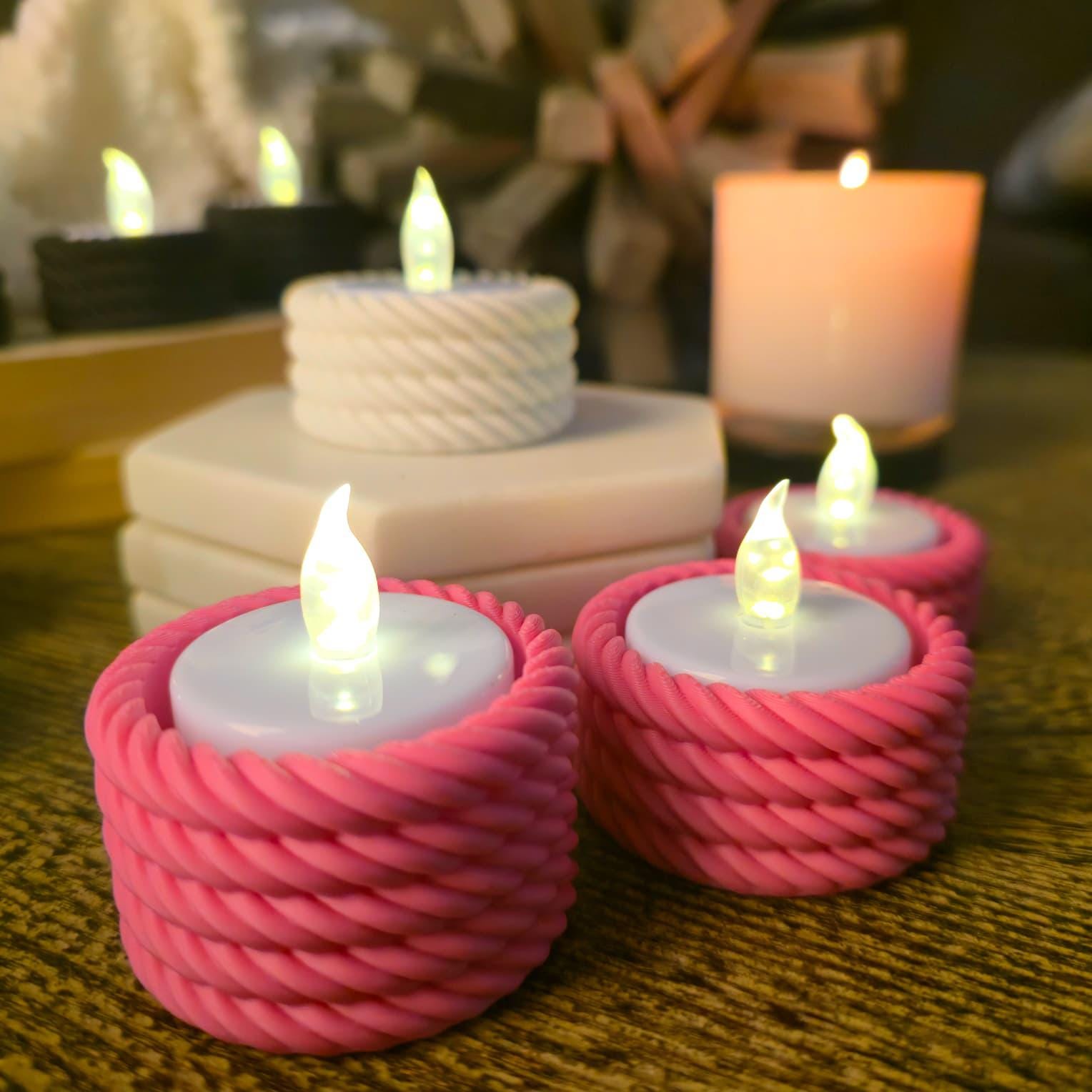 Rope Tea Light Holder Set: Tiered Rustic Decor