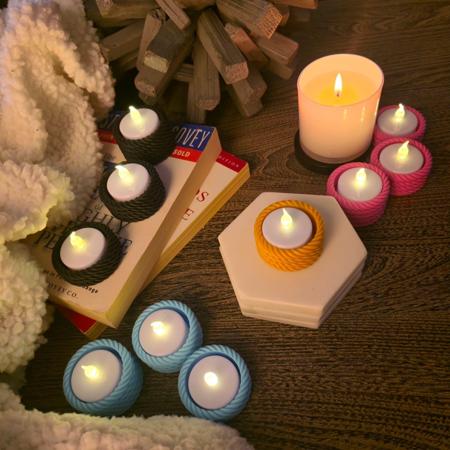 Rope Tea Light Holder Set: Tiered Rustic Decor